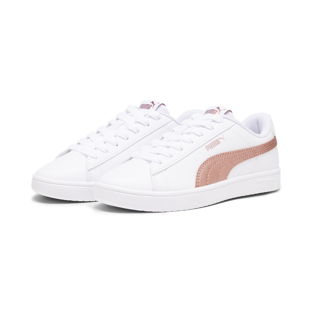 Sneakers bianche da ragazza con decorazioni oro rosa Puma Rickie Classic Jr