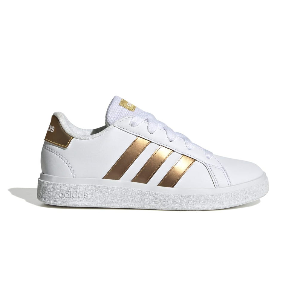 Sneakers bianche da ragazza con strisce oro adidas Grand Court 2.0 K