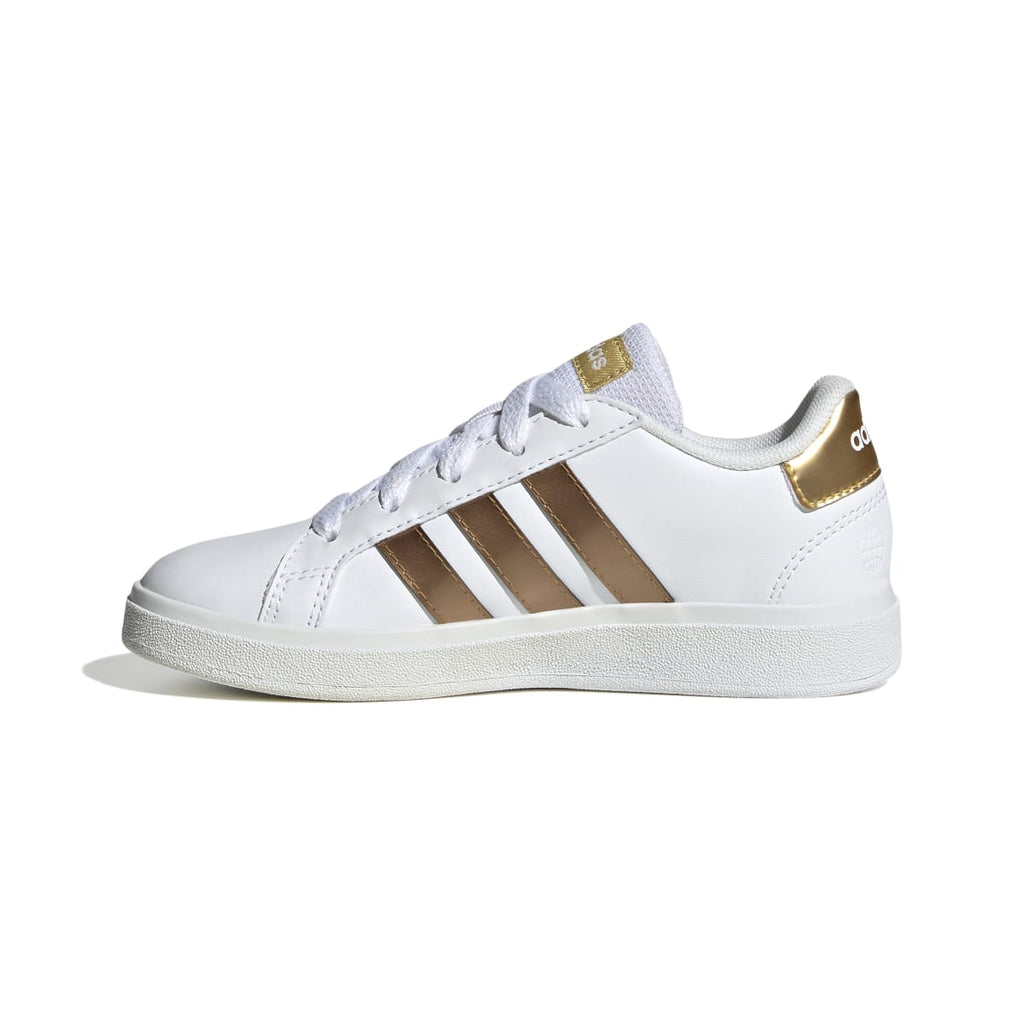 Sneakers bianche da ragazza con strisce oro adidas Grand Court 2.0 K