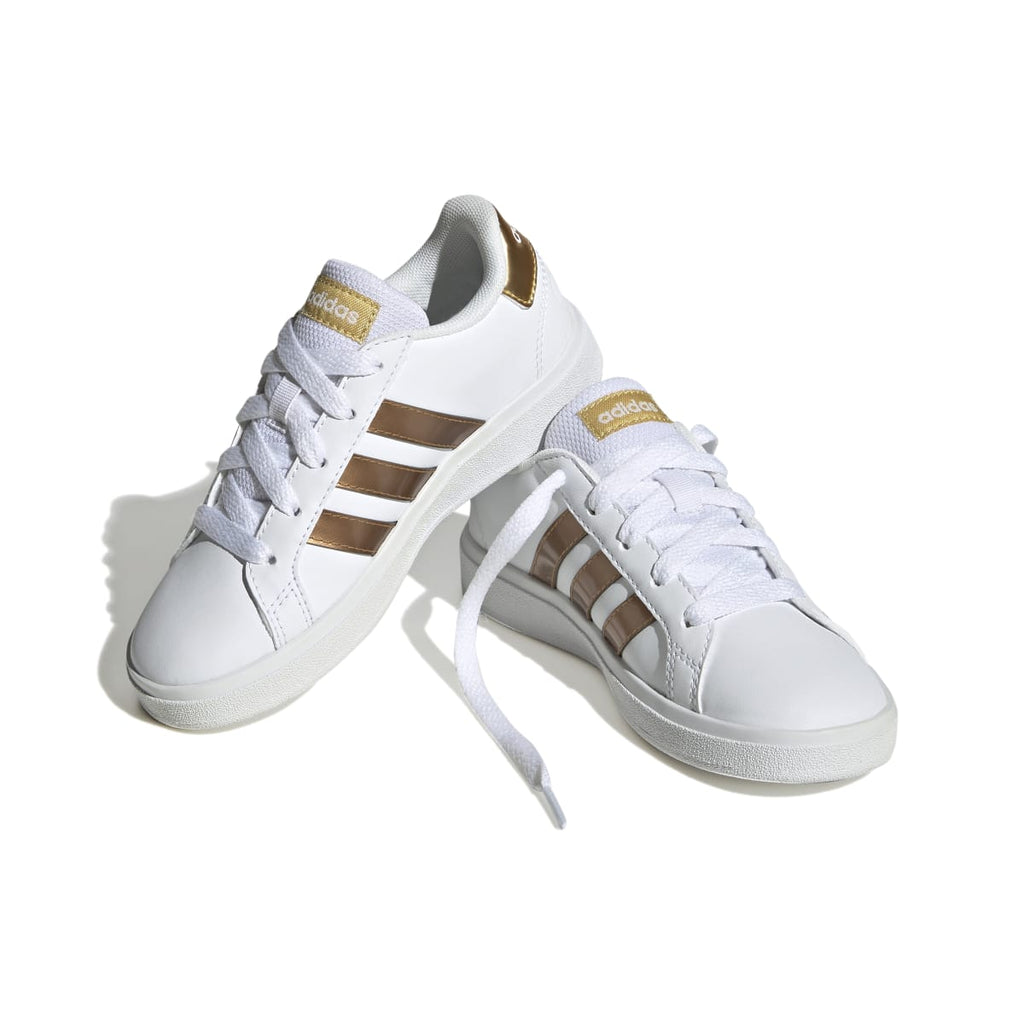 Sneakers bianche da ragazza con strisce oro adidas Grand Court 2.0 K