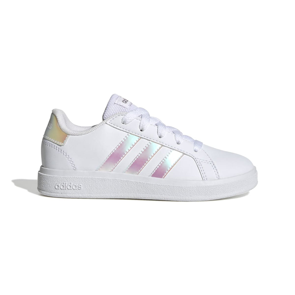 Sneakers bianche da ragazza con strisce iridescenti adidas Grand Court 2.0 K