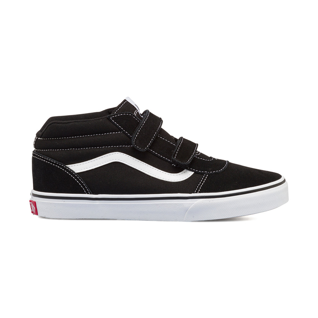 Sneakers alte nere da ragazzo con velcro e dettagli bianchi Vans Ward Mid V