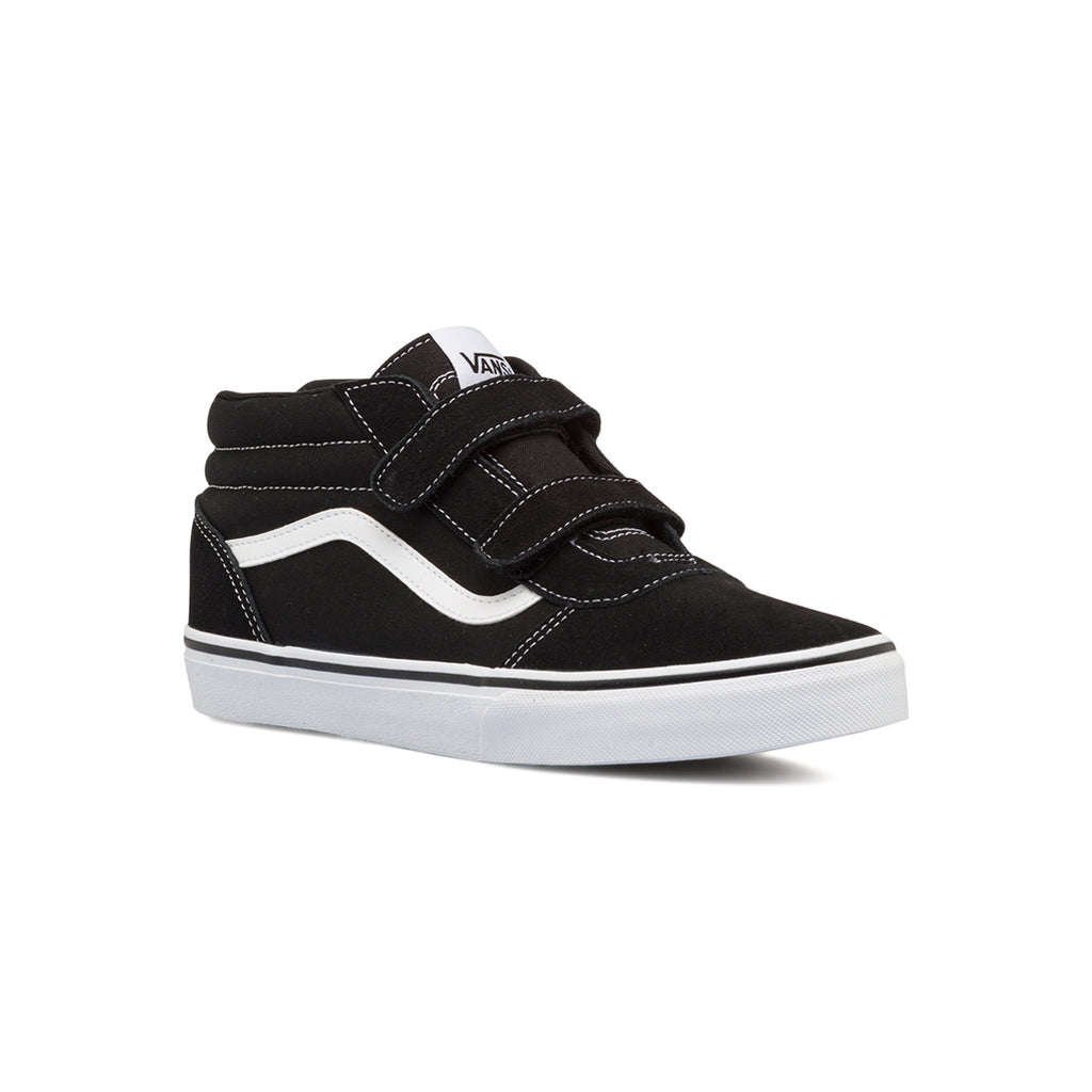 Sneakers alte nere da ragazzo con velcro e dettagli bianchi Vans Ward Mid V