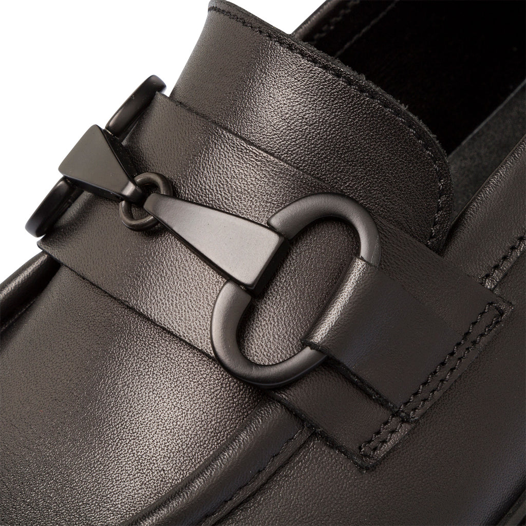 Mocassini chunky neri in pelle da donna con morsetto Primopiano