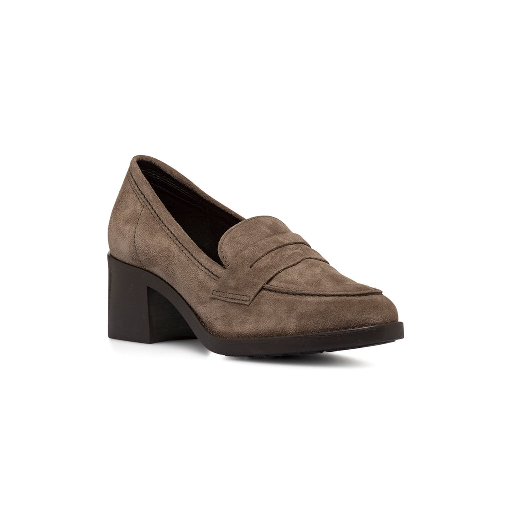 Mocassini marroni in pelle da donna con tacco a blocco 6 cm P Essentiials