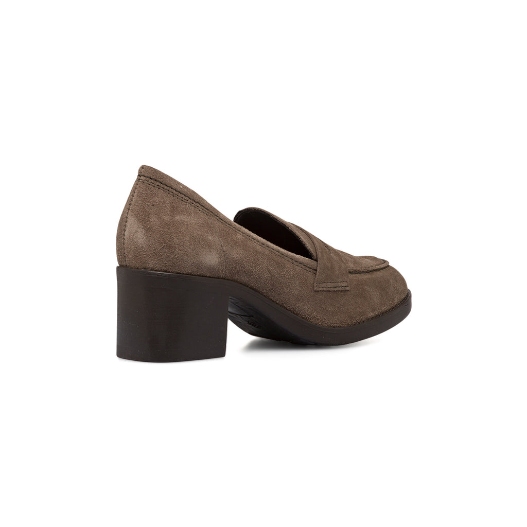 Mocassini marroni in pelle da donna con tacco a blocco 6 cm P Essentiials