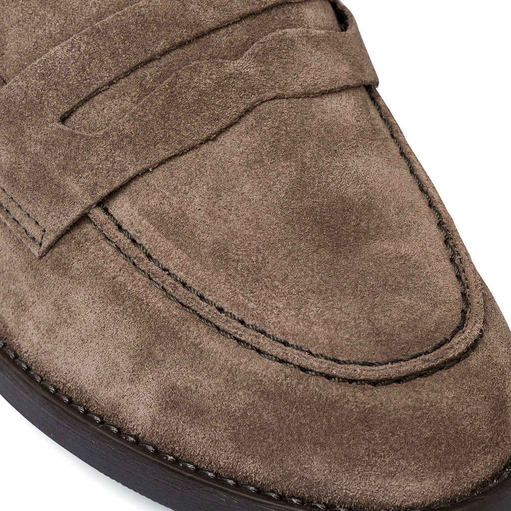 Mocassini marroni in pelle da donna con tacco a blocco 6 cm P Essentiials