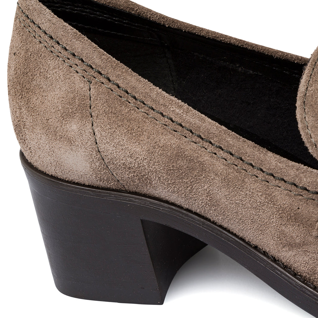 Mocassini marroni in pelle da donna con tacco a blocco 6 cm P Essentiials