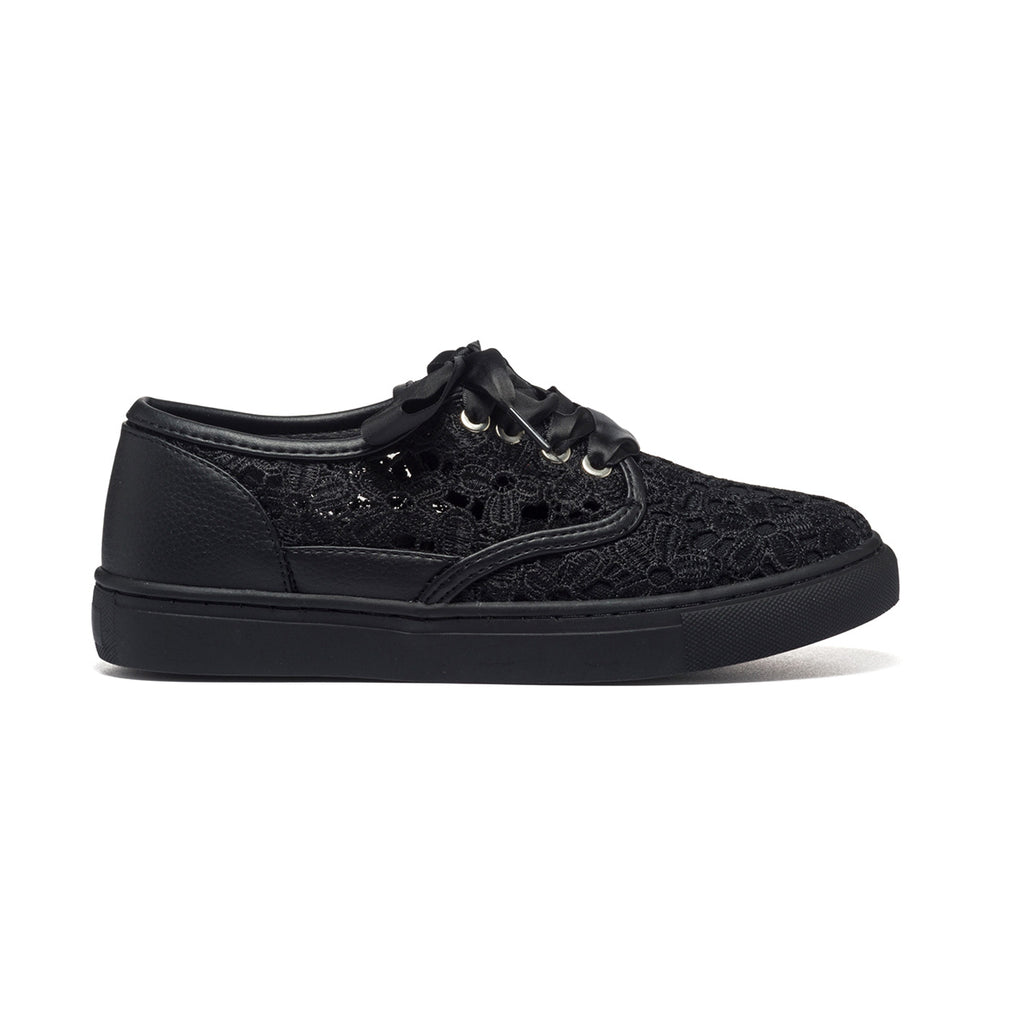 Sneakers nere in tessuto e similpelle con lacci in raso Lora Ferres
