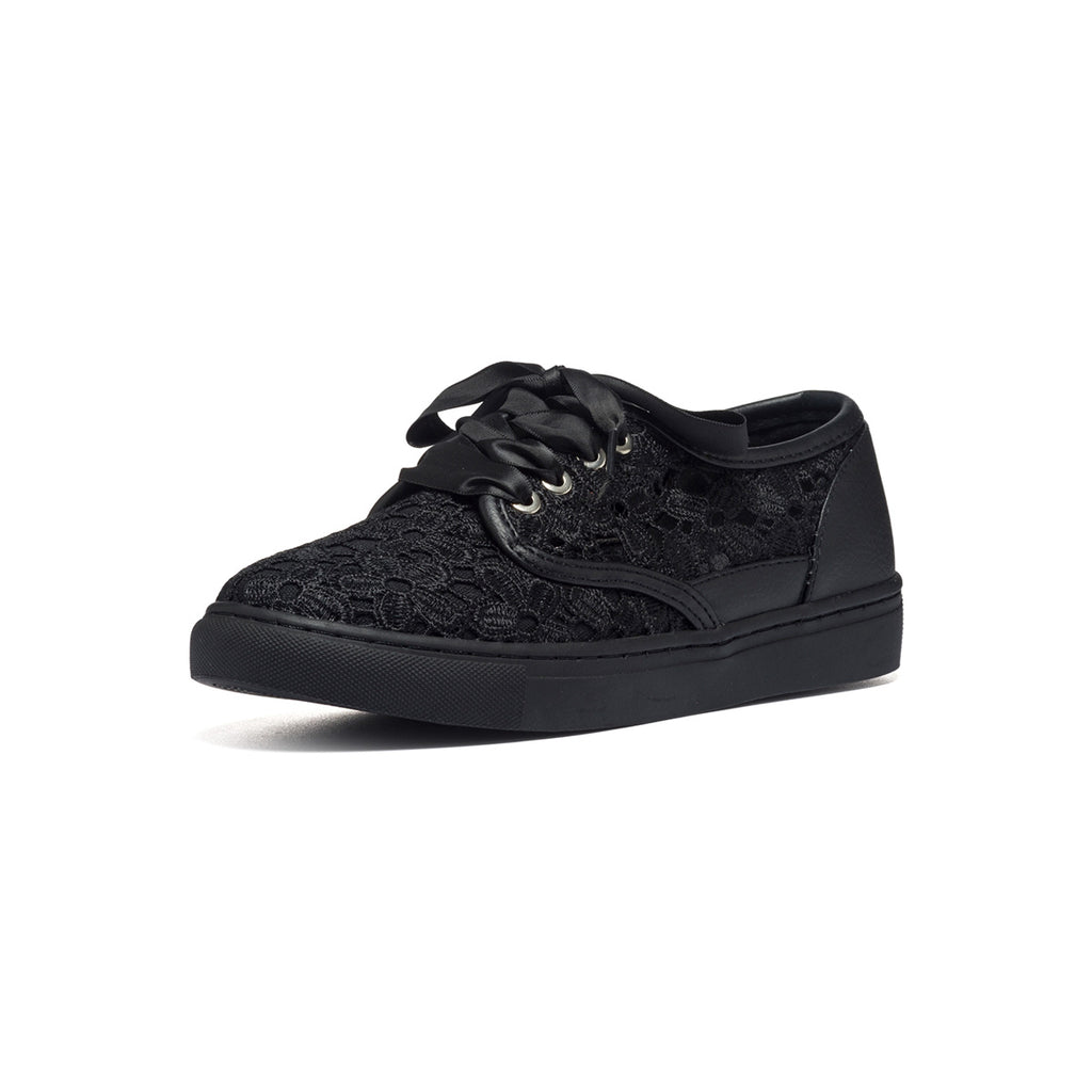 Sneakers nere in tessuto e similpelle con lacci in raso Lora Ferres