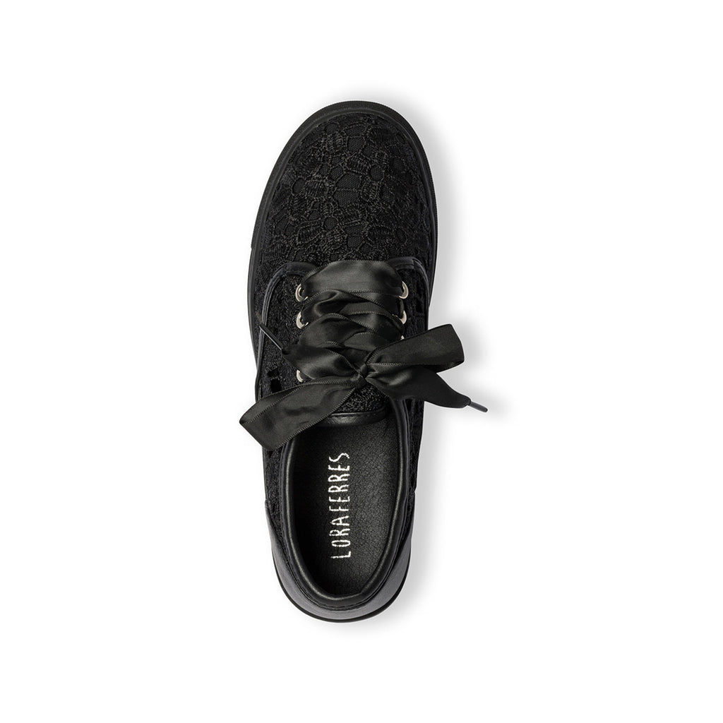Sneakers nere in tessuto e similpelle con lacci in raso Lora Ferres