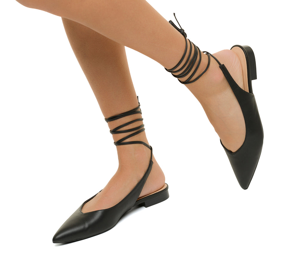 Ballerine slingback alla schiava nere con laccetti alla caviglia Lora Ferres