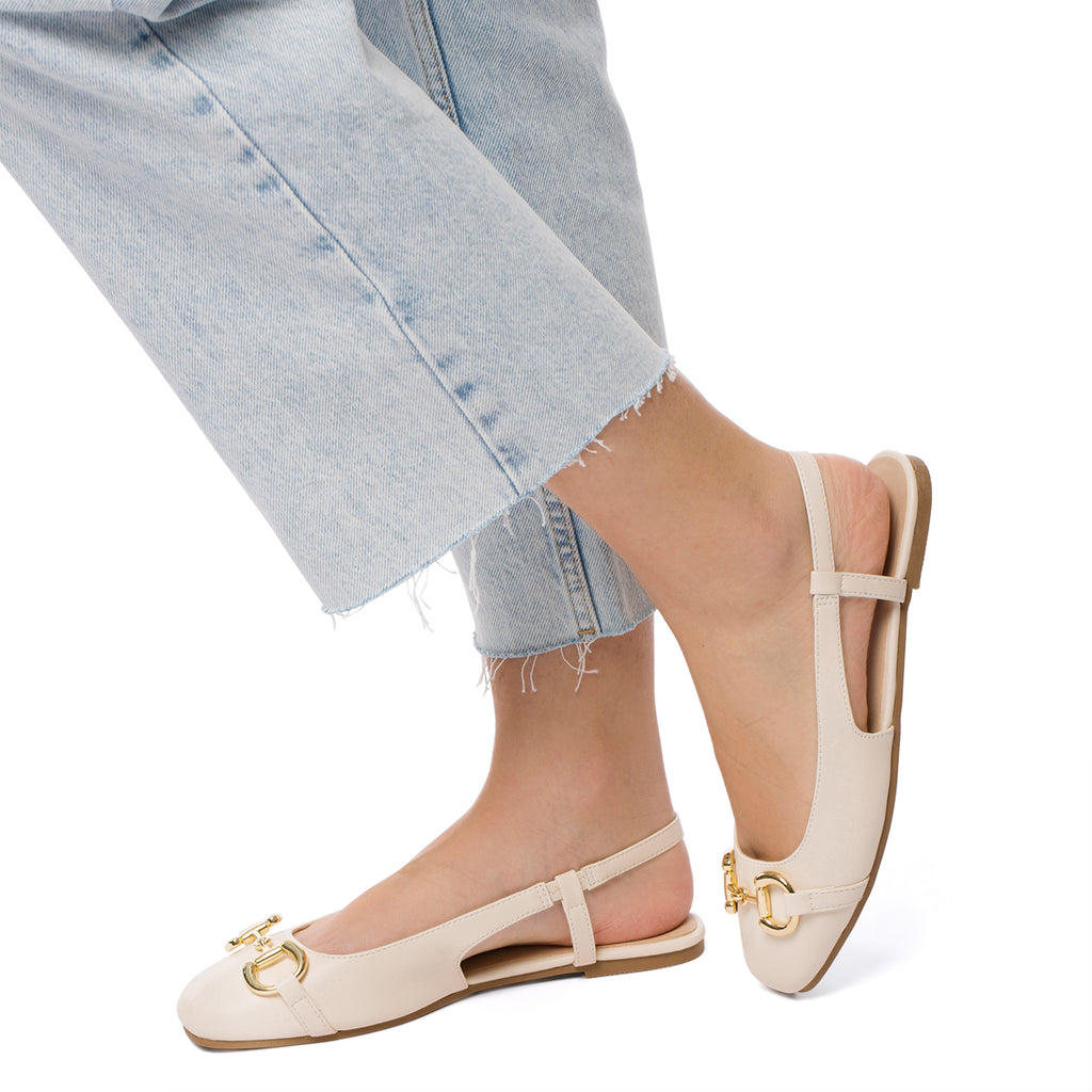 Ballerine slingback beige con morsetto Lora Ferres