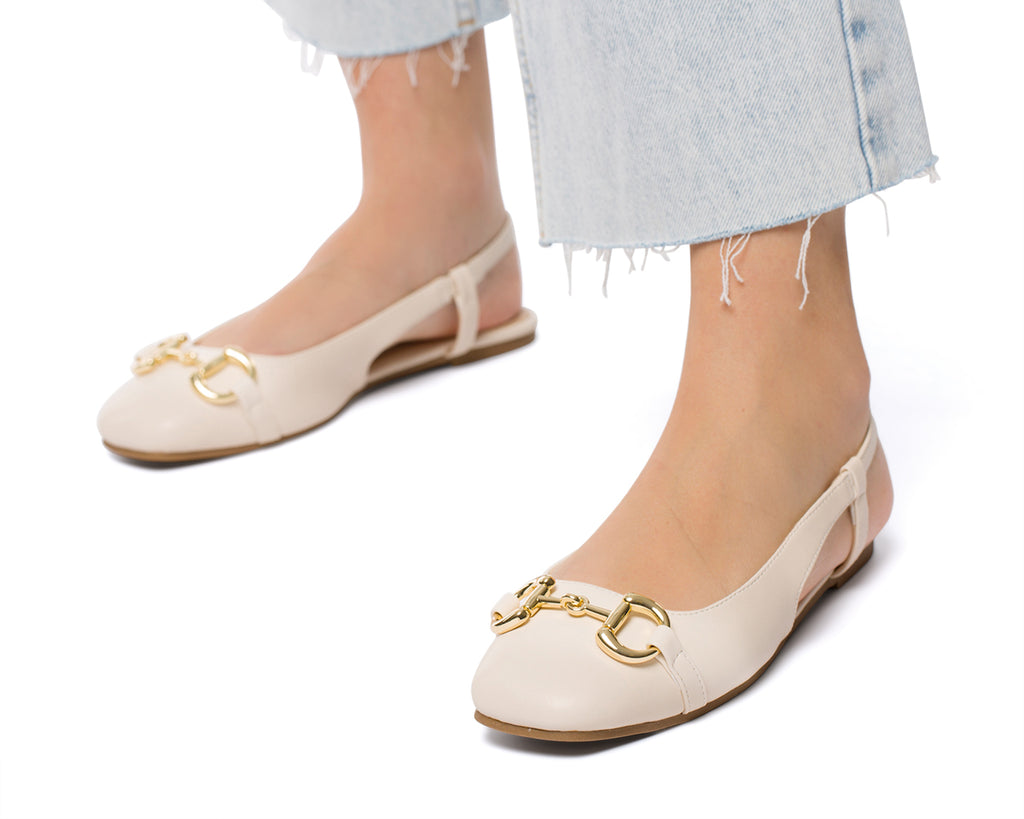 Ballerine slingback beige con morsetto Lora Ferres