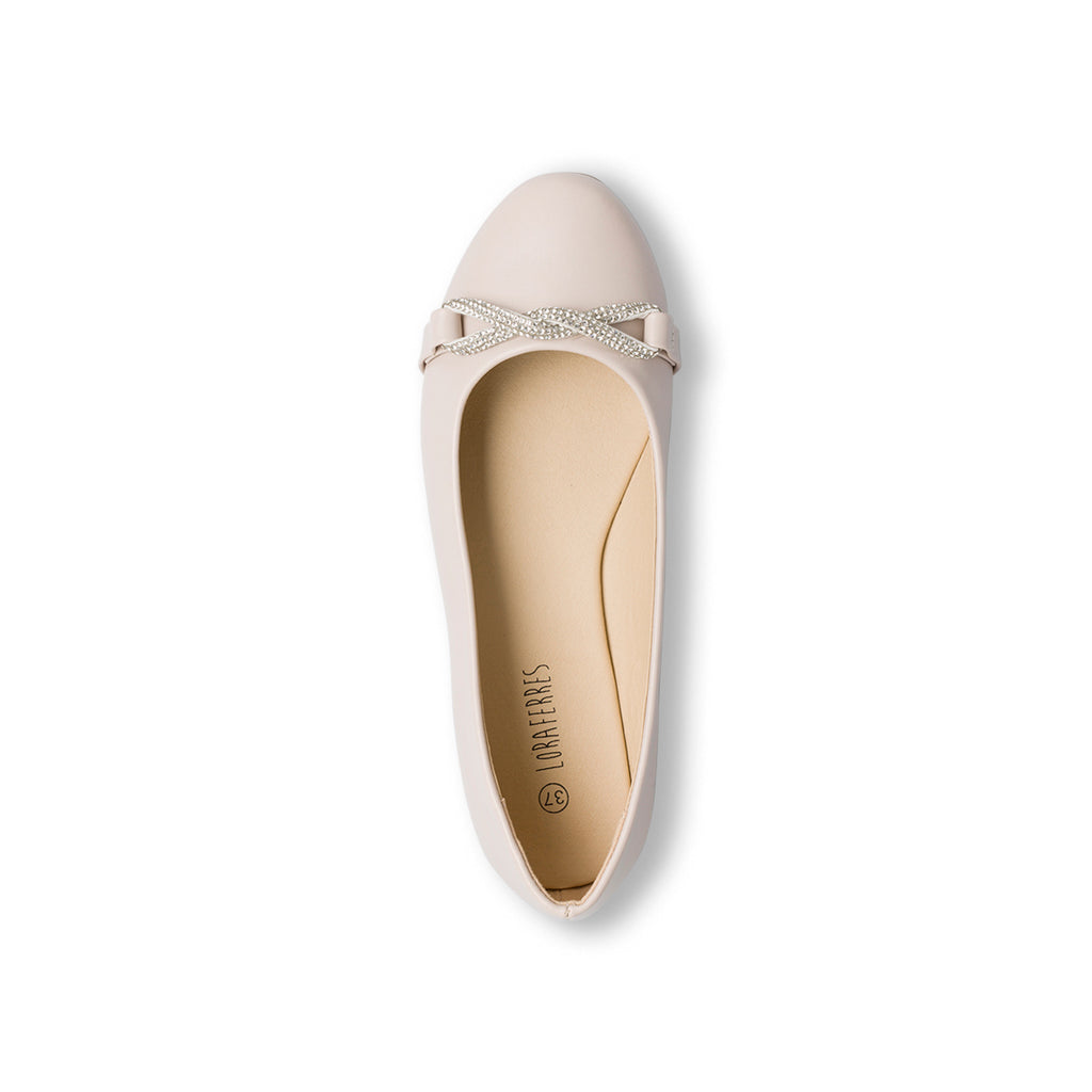 Ballerine bianche off-white da donna con fiocchetto di strass Lora Ferres