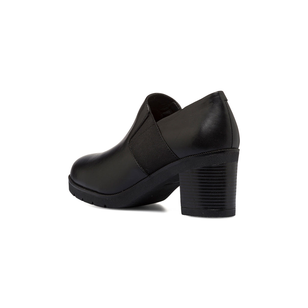 Mocassini comfort neri in pelle da donna con tacco a blocco 7 cm Formawell