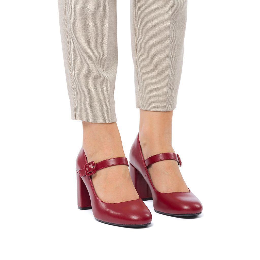 Décolleté Mary Jane bordeaux con cinturino e tacco a blocco 8 cm Lora Ferres