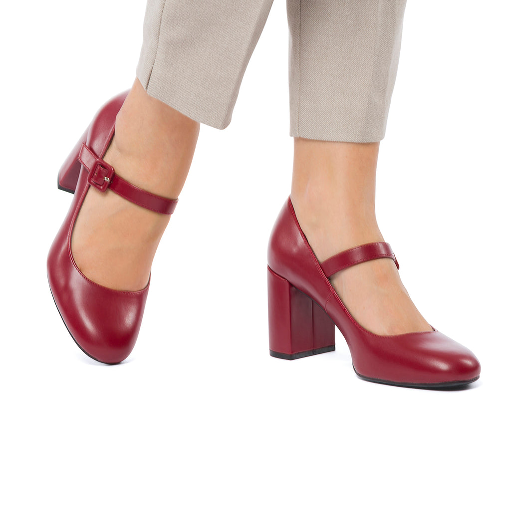 Décolleté Mary Jane bordeaux con cinturino e tacco a blocco 8 cm Lora Ferres