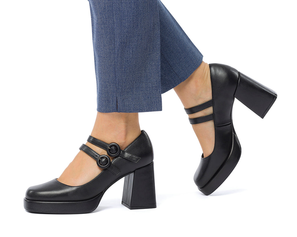 Décolleté Mary Jane nere con plateau e doppio cinturino Lora Ferres