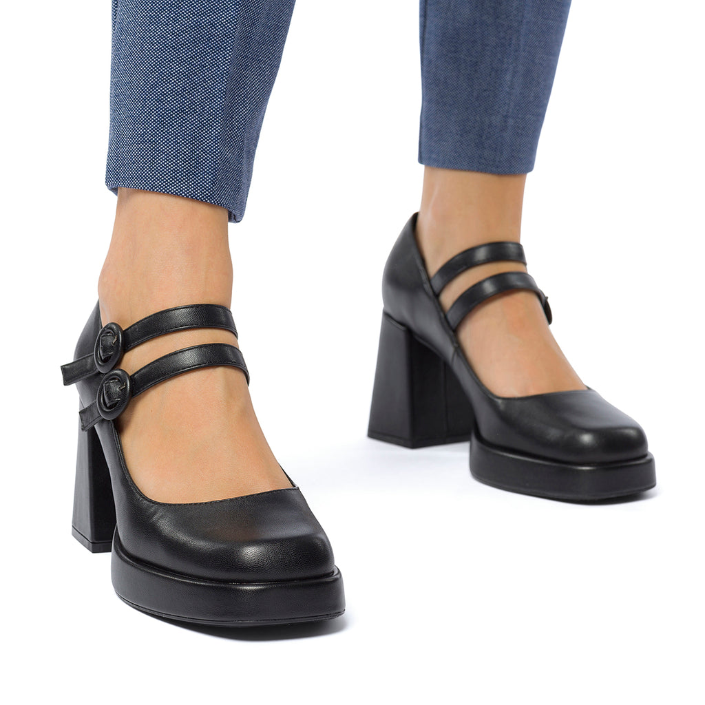 Décolleté Mary Jane nere con plateau e doppio cinturino Lora Ferres