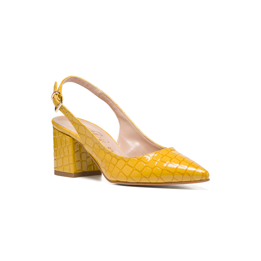 Décolleté slingback gialle effetto vernice con stampa cocco Lora Ferres