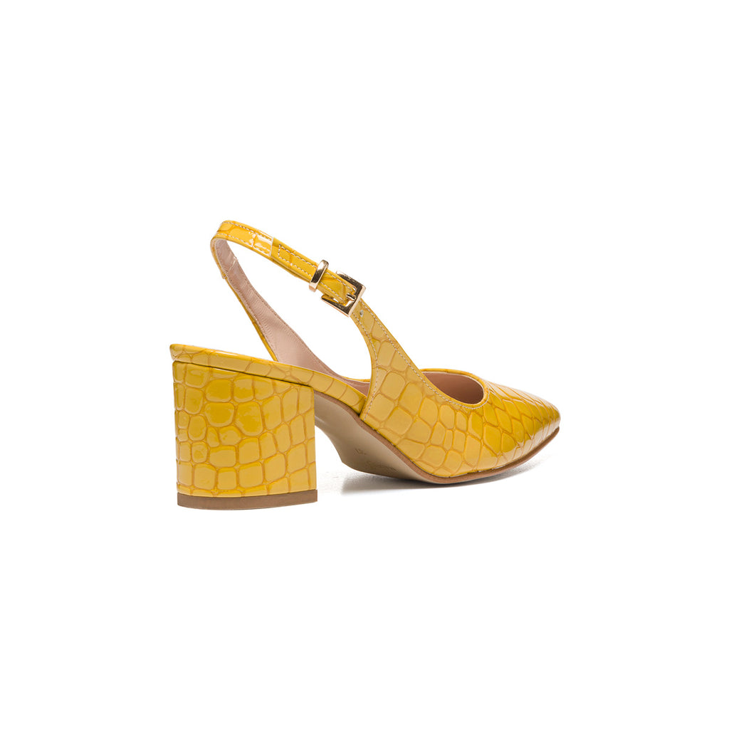 Décolleté slingback gialle effetto vernice con stampa cocco Lora Ferres