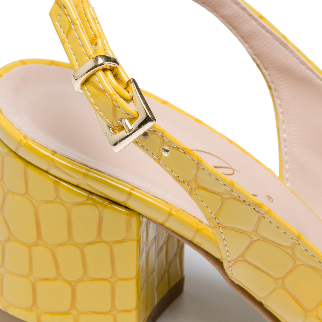 Décolleté slingback gialle effetto vernice con stampa cocco Lora Ferres