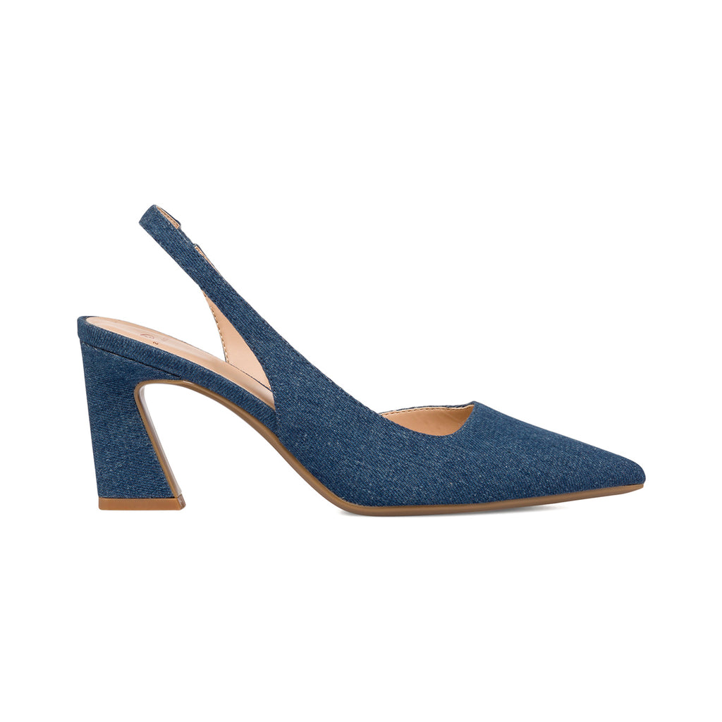 Décolleté slingback blu effetto jeans con tacco a campana 7 cm Swish Jeans