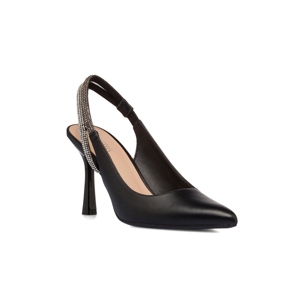 Décolleté slingback nere con strass gioiello sul cinturino e tacco a stiletto 9 cm Lora Ferres