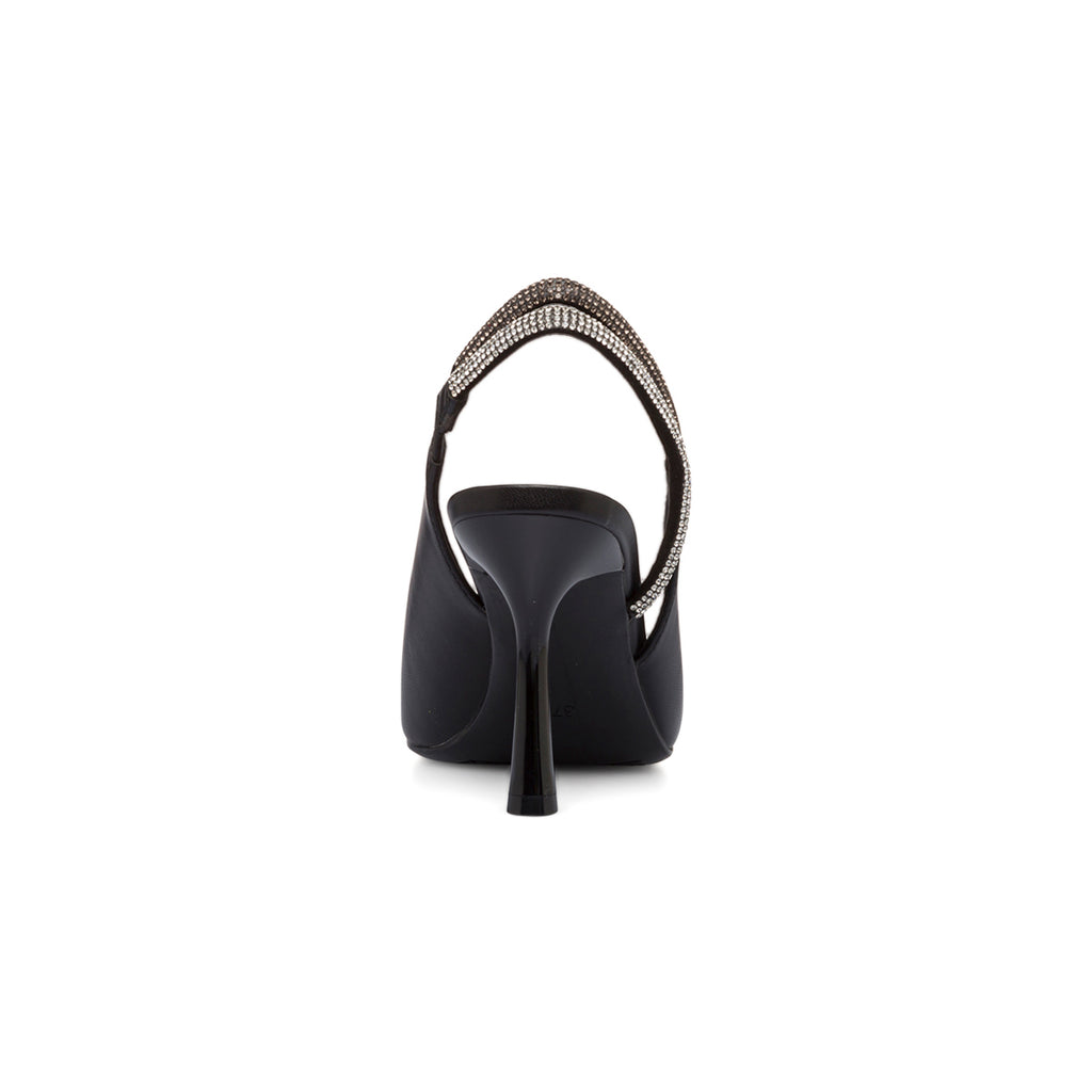 Décolleté slingback nere con strass gioiello sul cinturino e tacco a stiletto 9 cm Lora Ferres