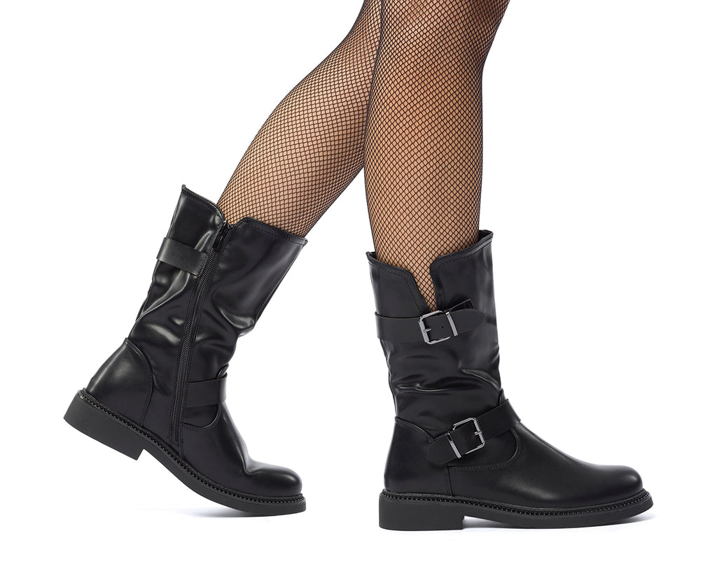 Stivaletti neri da donna con doppia fibbia Lora Ferres