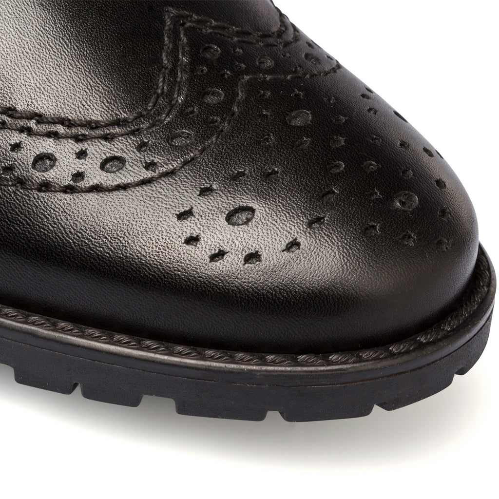 Stivaletti con elastici in pelle neri da donna con dettagli brogue Primopiano