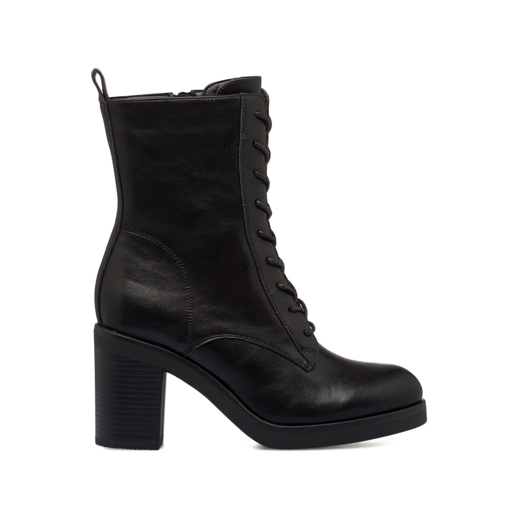 Anfibi neri da donna con tacco 8,5 cm e zip Lora Ferres
