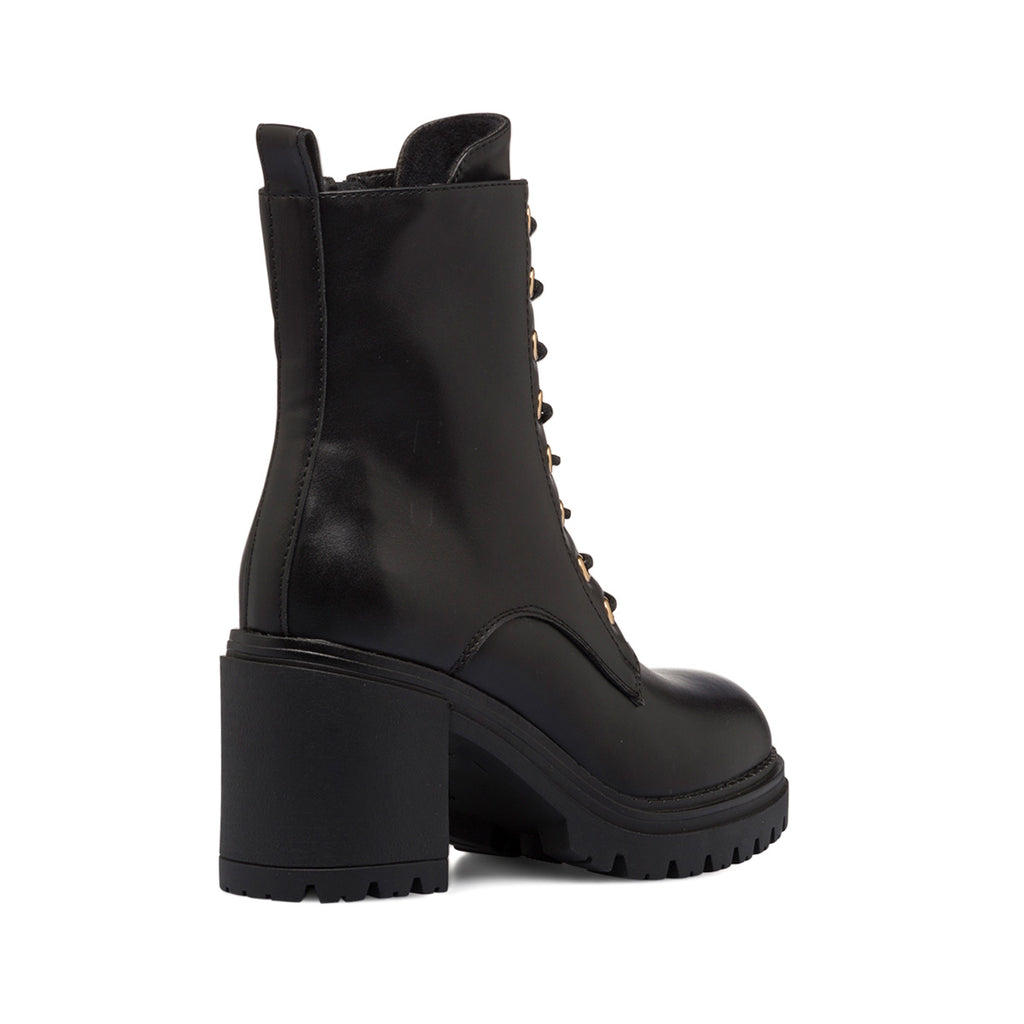 Anfibi neri da donna con tacco 8,5 cm e occhielli dorati Lora Ferres
