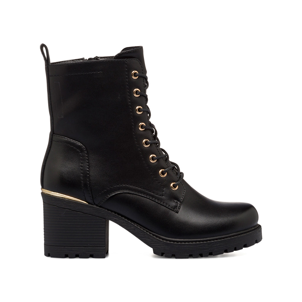 Anfibi neri da donna con tacco 7 cm e zip laterale Lora Ferres