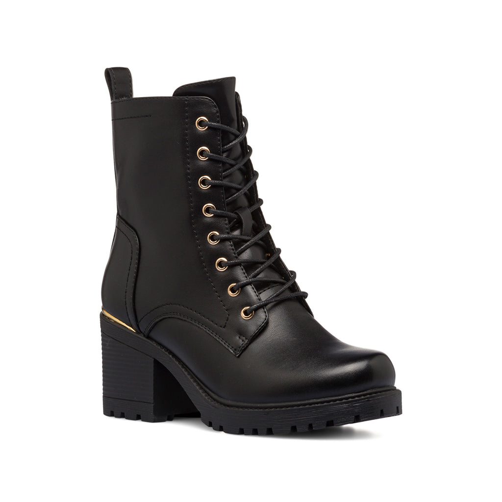 Anfibi neri da donna con tacco 7 cm e zip laterale Lora Ferres