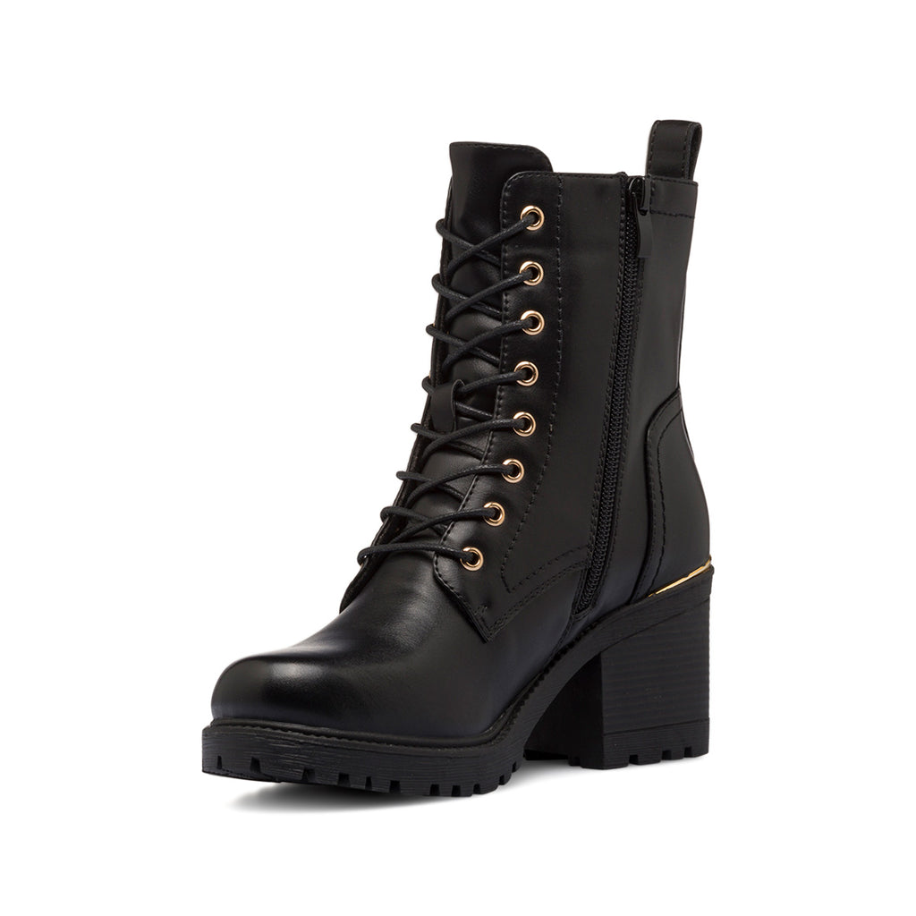 Anfibi neri da donna con tacco 7 cm e zip laterale Lora Ferres