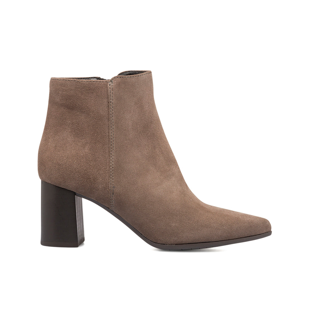 Stivaletti in pelle scamosciata grigi da donna con tacco a blocco 7 cm e zip P Essentials