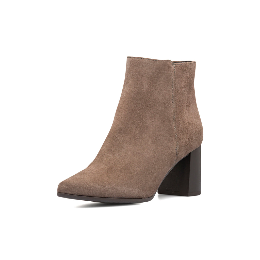 Stivaletti in pelle scamosciata grigi da donna con tacco a blocco 7 cm e zip P Essentials
