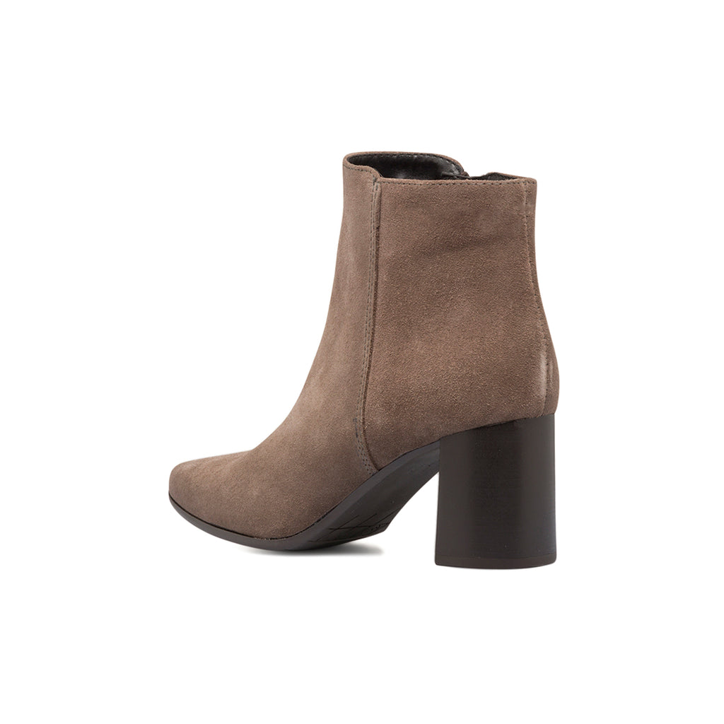 Stivaletti in pelle scamosciata grigi da donna con tacco a blocco 7 cm e zip P Essentials