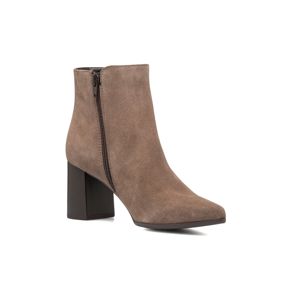 Stivaletti in pelle scamosciata grigi da donna con tacco a blocco 7 cm e zip P Essentials