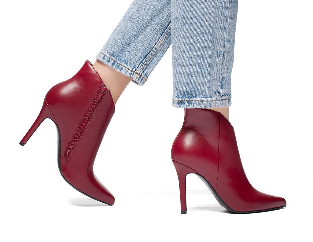 Stivaletti rossi bordeaux da donna con tacco a spillo 10 cm Lora Ferres