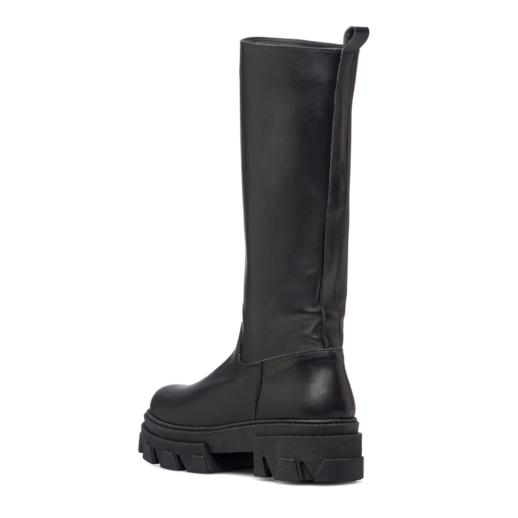 Stivali neri in pelle con suola carrarmato Swish Jeans
