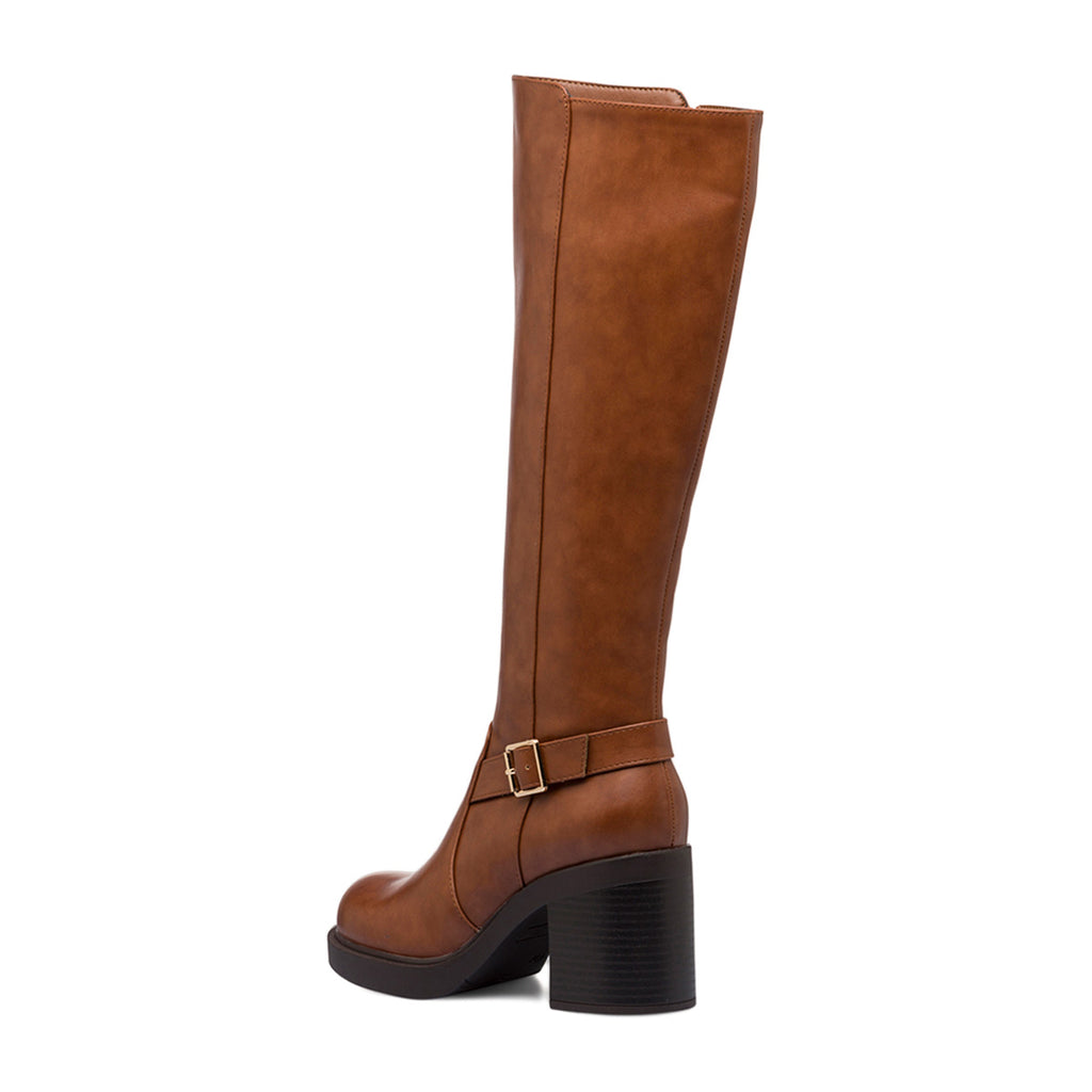 Stivali marroni da donna con tacco 8 cm e cinturino Swish Jeans
