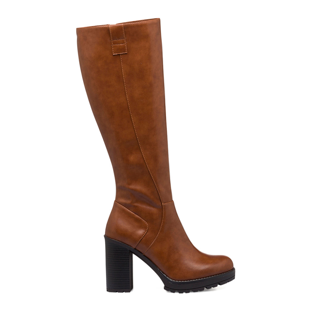 Stivali marrone da donna con tacco 10 cm e suola carrarmato Swish Jeans