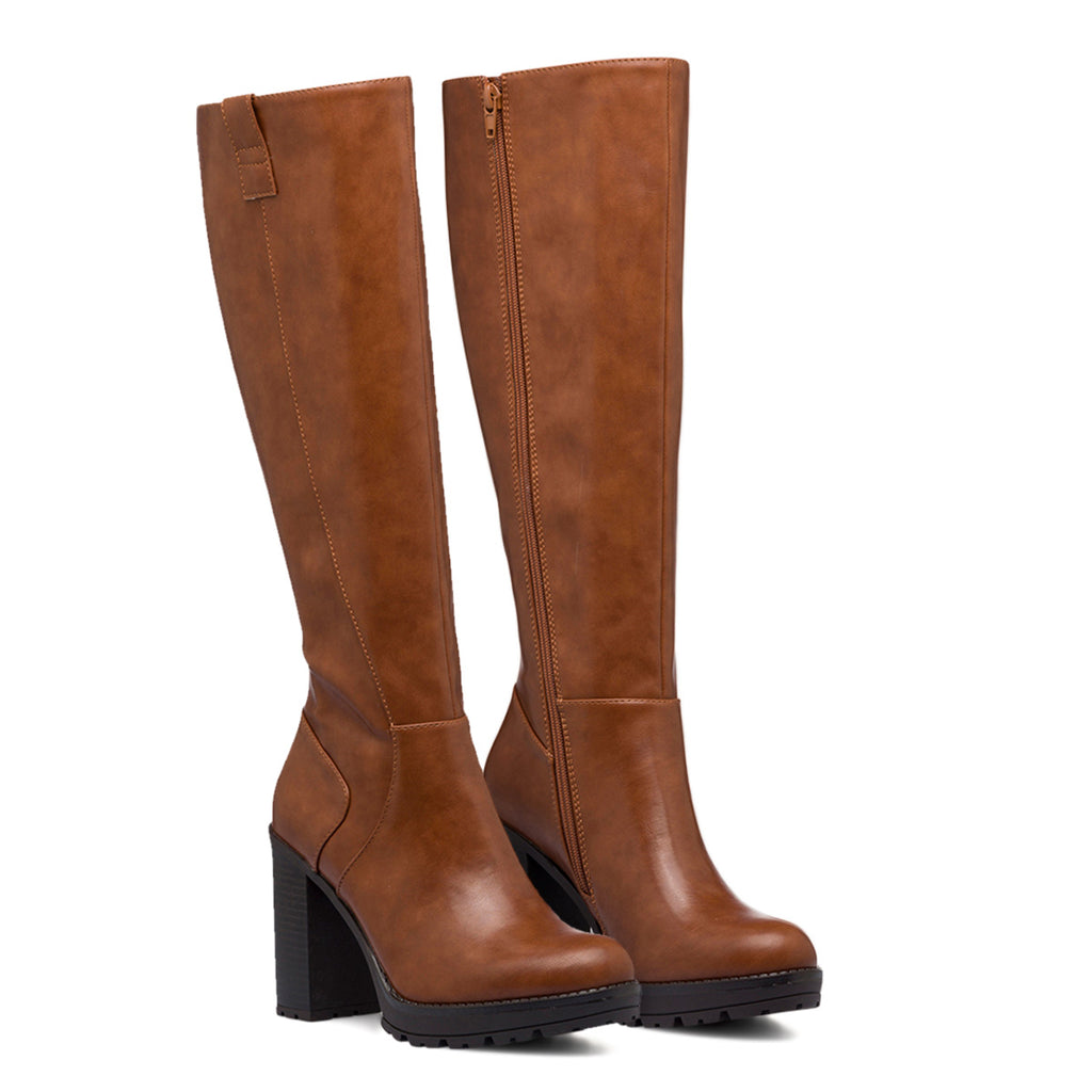 Stivali marrone da donna con tacco 10 cm e suola carrarmato Swish Jeans