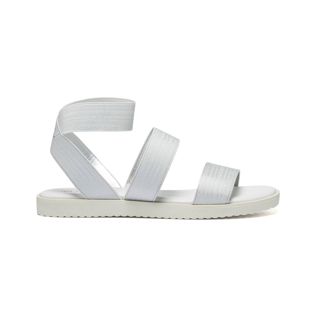 Sandali bassi argento in tessuto con fascia doppia Lora Ferres