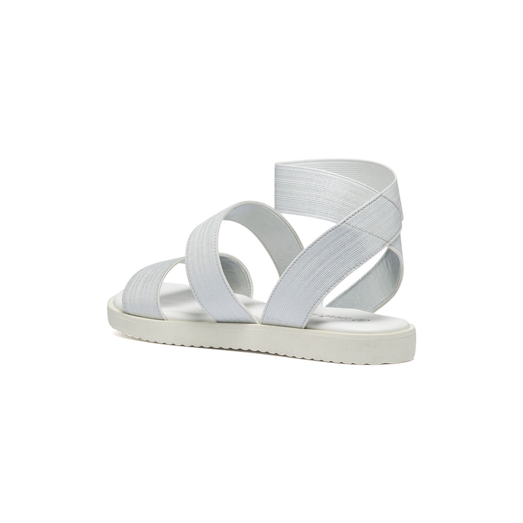 Sandali bassi argento in tessuto con fascia doppia Lora Ferres