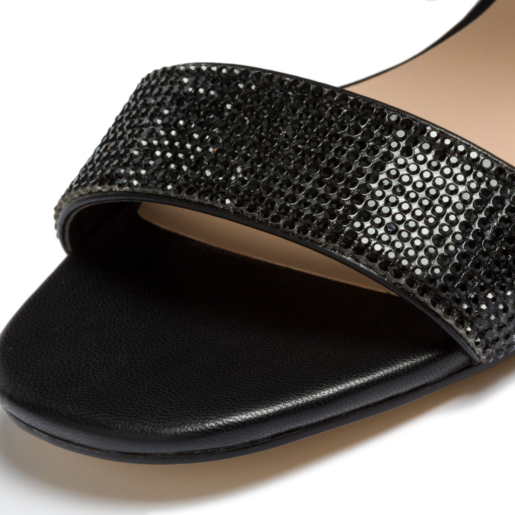Sandali neri con applicazione di strass e tacco effetto laminato Lora Ferres