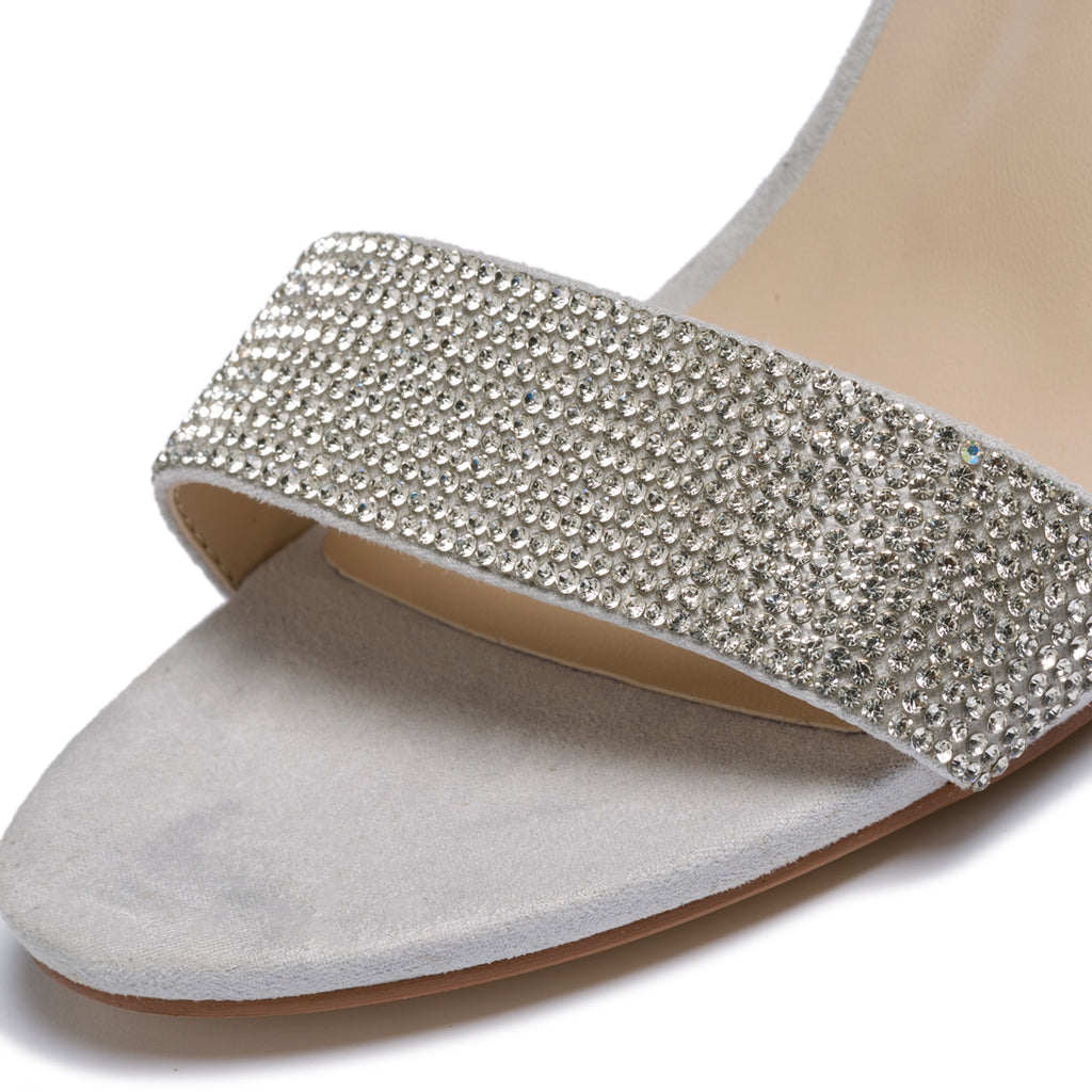 Sandali gioiello color argento con applicazione di strass Lora Ferres